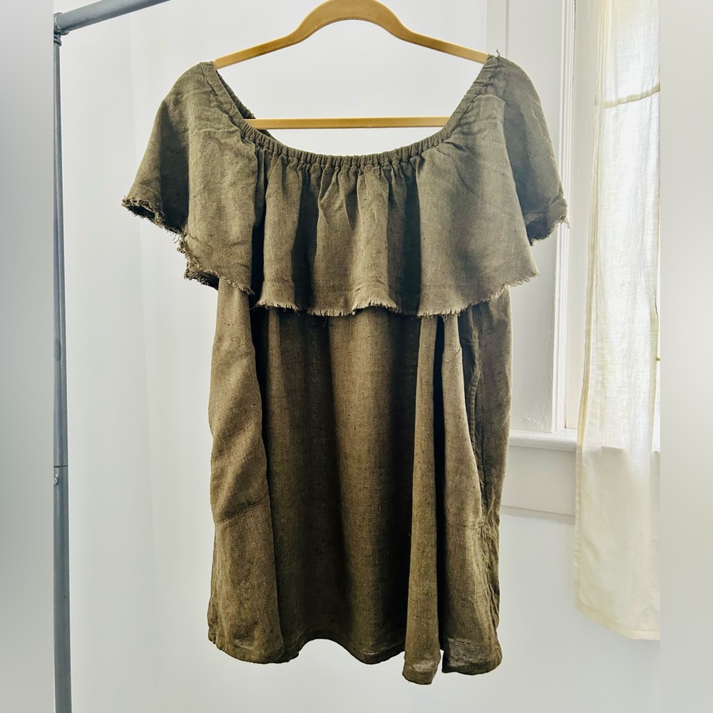 NWOT Free People Olive Green Off-Shoulder Tunic Top